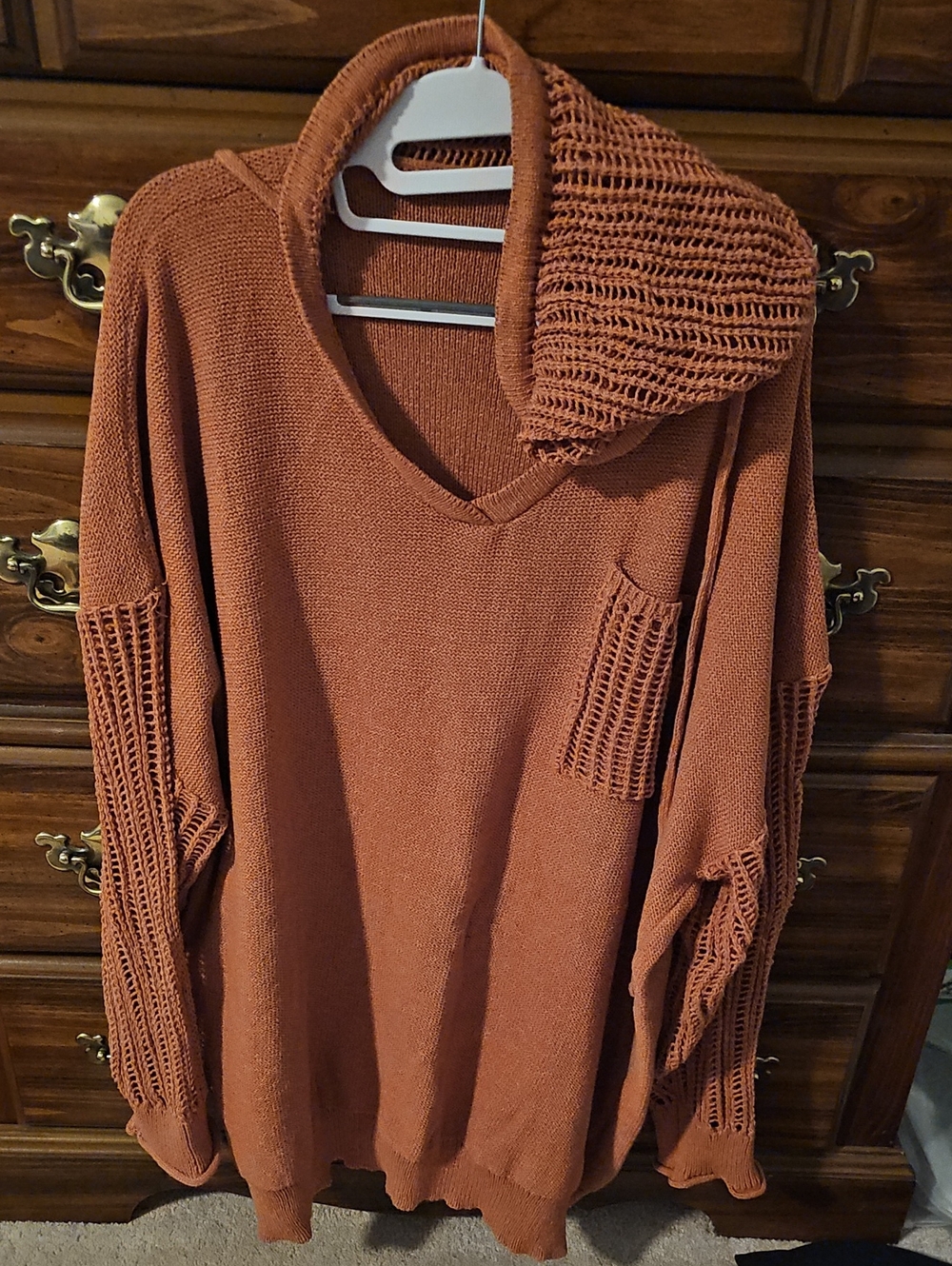 BloomChic Rust V-Neck Oversized Sweater